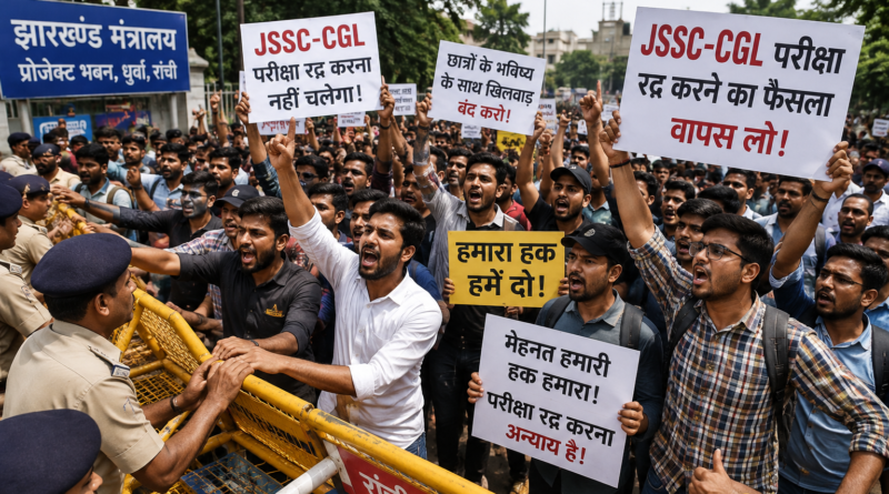 JSSC-CGL परीक्षा को लेकर छात्रों का प्रदर्शन, परीक्षा रद्द करने के फैसले का विरोध