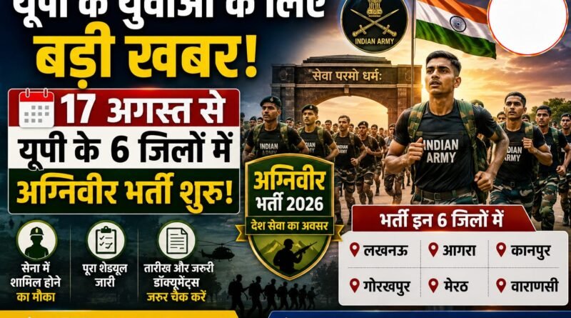 यूपी के युवाओं के लिए बड़ी खबर, 17 अगस्त से छह जिलों में शुरू होगी अग्निवीर भर्ती